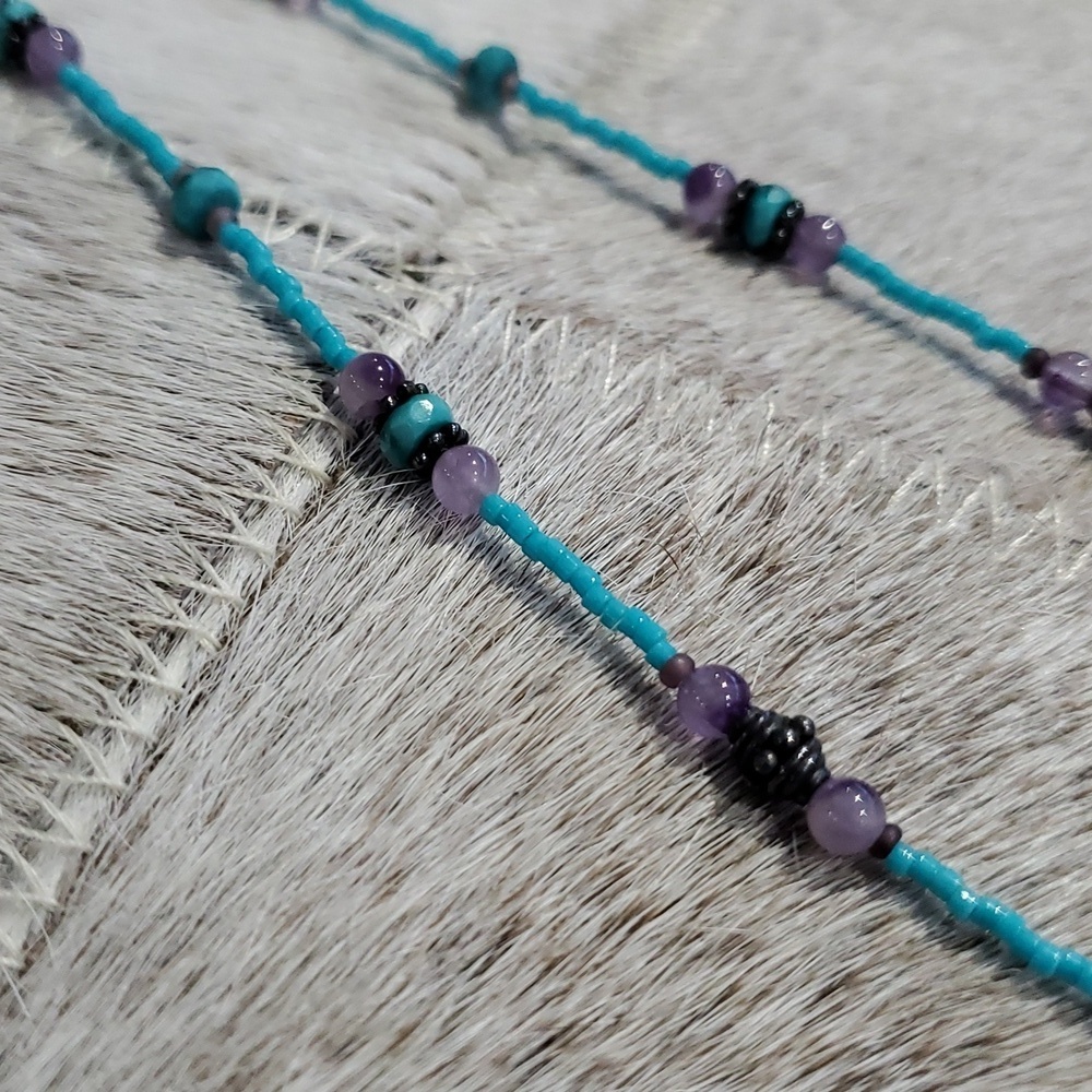 Turquoise and Purple Beaded Necklace